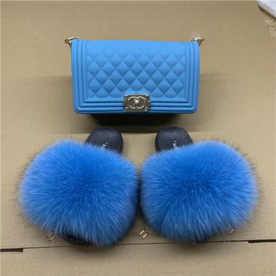 China Anti-Smell Women's Fur Slides Shoe Flip Flops Fluffy Slippers Sets Matte Colorful Jelly Bags Multi Color Fur Slippers for sale