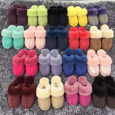 China Fashion Indoor Anti-slippery Indoor Fuzzy Parent-child Winter Fur Slippers Warm Sheepskin Fur Slides For Women for sale