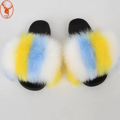 China Beautiful and real large Anti-slippery raccoon fur slipper for sale