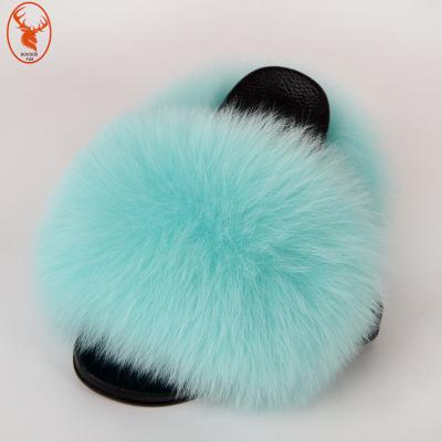 China Lovely Anti-slippery colorful slippers for kids with soft fox fur and rainbow colors for sale