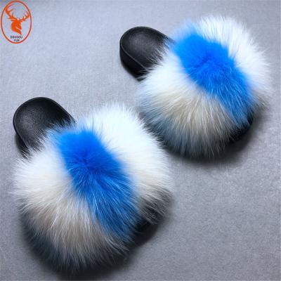 China 2021 New Fashion Luxury Anti-slippery Fox Fur Indoor Slides For Women for sale