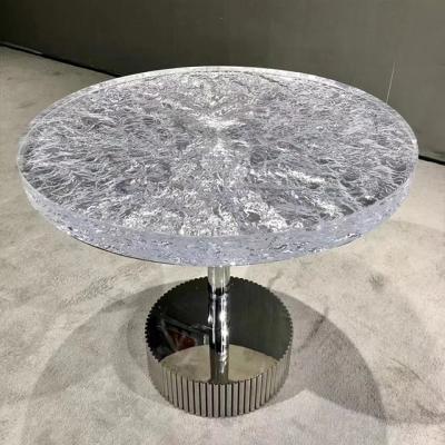 China Modern Crystal Wave Design Water Style Round Side Table Clear Resin Coffee Tea Table Modern Tea Table for sale