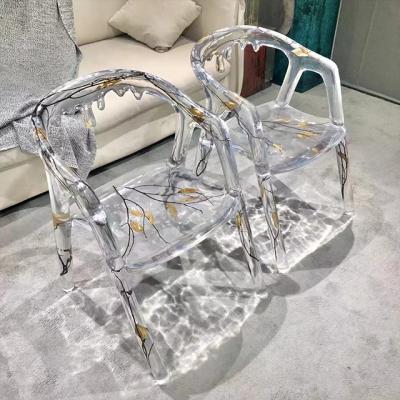 China Foshan Full Epoxy Resin Luxury Transparent Armrest Furniture Stable Resin Crystal Chair for sale