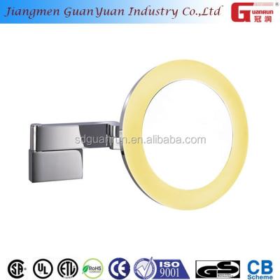 China Wall Mounted Mirror Magnification Square Arm Vanity Round Wall Mounted Bathroom Mirror With LED for sale