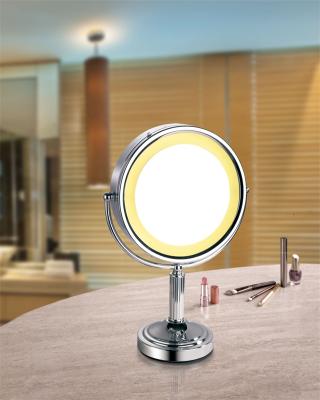 China 2 Sides Metal Copper Desk Vanity Lighted Brass Illuminated Led Mirror for sale