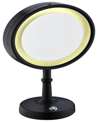 China Lighted Brass Table Desk Black Mirror Series Make Up Mirror With LED for sale