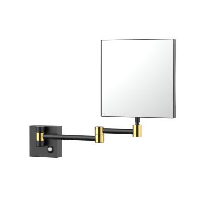 China 8 Inch Magnifying Square Black And Gold Wall Makeup Mirror Brass Bathroom for sale