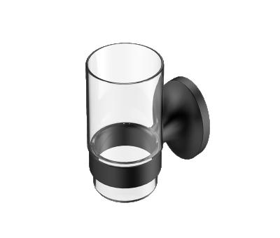 China Durable Bathroom Accessories Hanging Toothbrush Cup Tumbler Zinc Alloy Black Glass Single Holder for sale