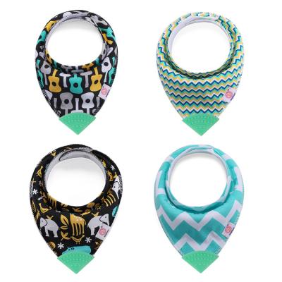 China Antibacterial Hot Sales Baby Accessories Cotton Bandana Drool Waterproof Baby Bibs With Molar Silicone for sale