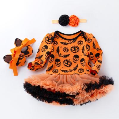 China Casual Cartoon Pumpkin Costume Halloween Baby Long Sleeve Dress For Kids for sale