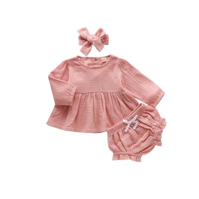 China Casual Wholesale Full Sleeve Organic Cotton Three Piece Set Dresses For Babies for sale