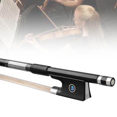 China HOT SALE NAOMI Ebony Frog Abalone Violin Fiddle Bow Siberian Horse Hair 4/4-1/8 Carbon Fiber Violin Bow Black Carbon Violin Bow for sale