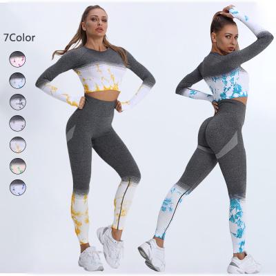 China Yoga Set Women Gym Fitness Clothing Breathable Dye Seamless Sportswear Sports High Waist Gym Gaiters Upper Sweatsuit for sale