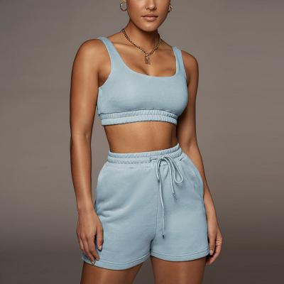 China Anti-Static Women Crop Two Piece Tank Tops 2 Piece Summer Tracksuit Shorts Pants Sets Shorts Sets for sale