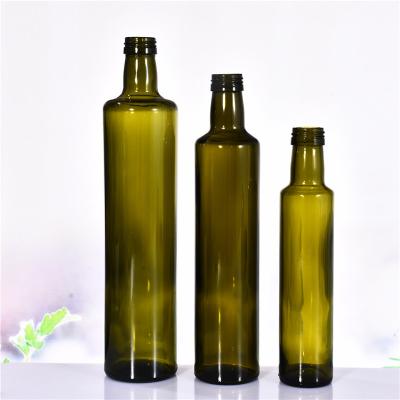 China Food Factory Wholesale 250ml 750ml Container For Cooking Oil Empty Green Round Olive Oil Glass Bottle 500ml for sale