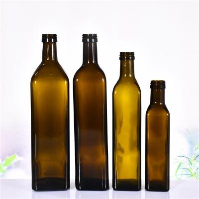 China Food Low Price Wholesale Quadrate Amber 250ml 500ml 750ml Cooking Olive Oil Bottles Glass for sale