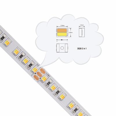 China LANDSCAPE 5M 24V/12V 2 in 1 Dual Color 3528 5050 Dual Color Linear Strip CCT 120LEDs/M LED Strip Light White Adjustable Dimmable Cable for sale