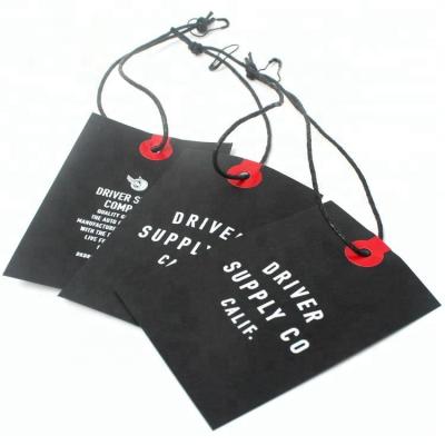 China Wholesale New Design Brand Name High Quality Printed Rectangle Black Paper Hang Tags for Garments for sale