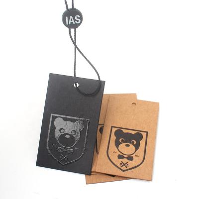 China Cheap Customized UV Both Side Printed Cute Bear Logo Labels Die Cut Paper Hang Tags for T-shirts for sale