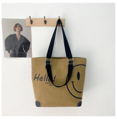 China High quality custom fashion letter printing ladies canvas handbag single shoulder lady bags shopping bag for sale