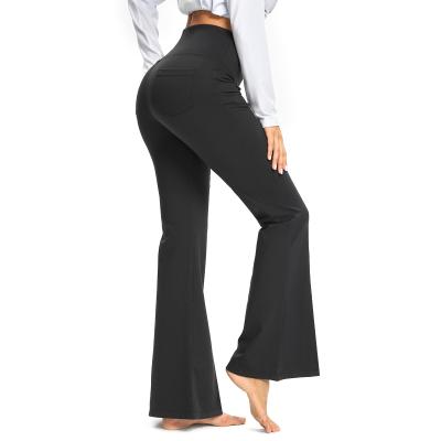 China Anti-Wrinkle Bootcut Workout Yoga Pants Office Work Pants For Women With Pockets Tummy Control High Waisted Flare Loose Pants For Women for sale