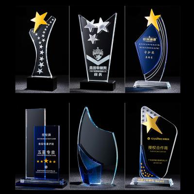 China HYPER Wholesale Event Keepsake Custom Any Text And Pattern Big White Color Award Trophy Glass Crystal Plaque for sale