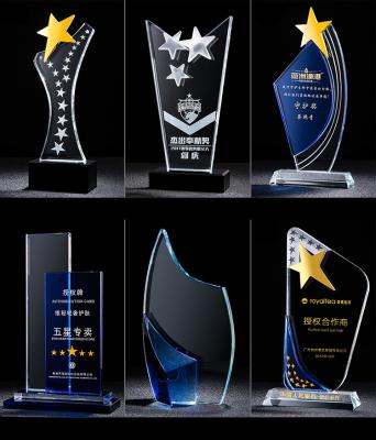 China Healthcare Institute Crystal Trophy Corporate Glass Crystal Trophy Awards Custom Logo Engrave Crystal for sale