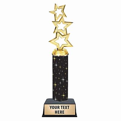 China China Souvenir Award Custom Design Gold Finish Glitter Star Trophy Awards With Black Marble Base for sale