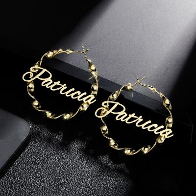 China High Quality Personalized Custom Name Earrings Stainless Large Custom Earrings Geometric or 925 Silver Exaggerated String Around Earrings for sale