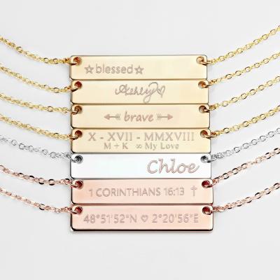 China High Quality Customize Your Name Bar Necklace Personalized Gold Plated 925 Silver Wedding Anniversary Mother's Day Ceremony Christmas for sale