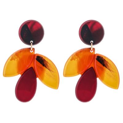 China High Quality Fashion Dangle Acrylic Petal Earrings Bohemian Resin Rose Flower Earrings For Women for sale