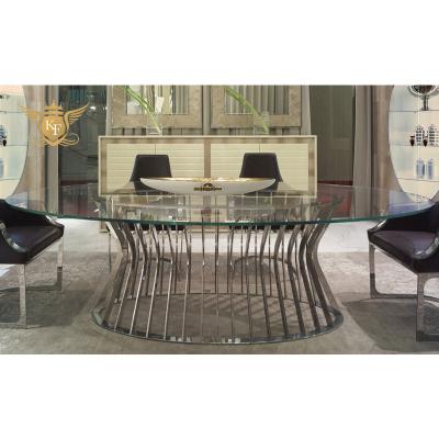 China OEM Luxury Custom Light Weight Designs Tempering Glass Top Metal Dining Table Furniture Sets With Chair for sale