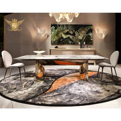 China Luxury Custom Italian Furniture Gray Marble Metal Dining OEM Style Table With Chairs for sale