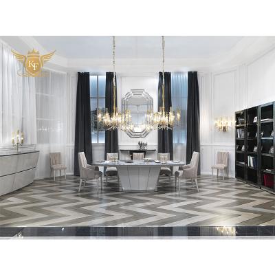 China Foshan luxury natural light marble stainless steel dining table and chairs for sale for sale