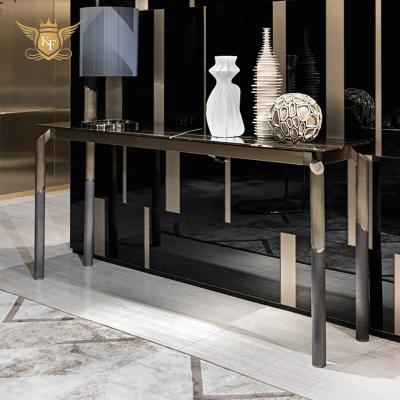 China Living room extendable luxury gold black silver cabinet console table entry hall gold metal console table baroque marble top for sale