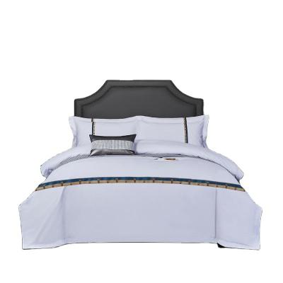 China New 2022 Viable Kit Wide Strip Cotton Jet White Four-Piece Hotel Bed Set for sale