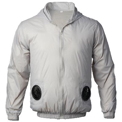 China Sustainable Outdoor Windproof Rechargeable Cooling Coats Fan Cooling Jacket With Hood For Women Men for sale