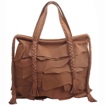 China Brown Shoulder Bag 8957 Fashion Braided Style Women's Leather Handbag for sale