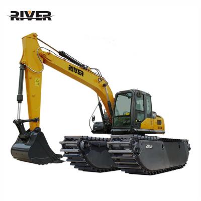 China Building Material Shops New Designed High Quality Amphibious Excavator RIVER-135 Swamp Buggy Swamp Pontoon Excavator Dredging Manufacturer for sale