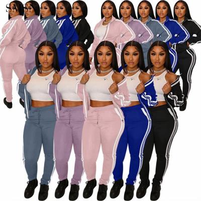 China New Arrival Breathable Contrast Color Long Sleeve Zipper Top Elastic Pants Set Tracksuits 2 Pieces Set Women Clothing for sale