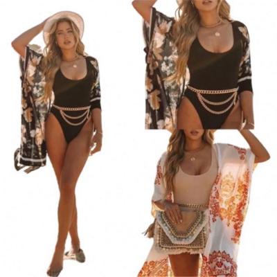 China New Breathable Fashionable Ladies Swimwear Set Solid Color Swimsuit Floral Cardigan Cover Up Women Beach Wear Swimwear 2 Pieces for sale