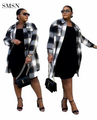 China Anti-wrinkle Plaid Print Casual Long Sleeve Buttons Ditch Coat Stylish Ladies Long Coats Street Wear Jacket For Stylish Women for sale