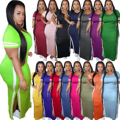 China AVRIL Best Seller Solid Color Plus Size Side Stripes Bifurcated 2021 Plus Size Women Dress Casual Dresses for sale