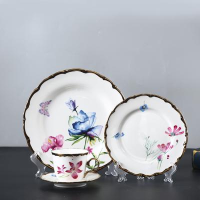 China Sustainable Oriental Wedding Banquet Dish Set Dinnerware Plates Kitchen Dishes Set Luxury Dinnerware With Gold Rim for sale