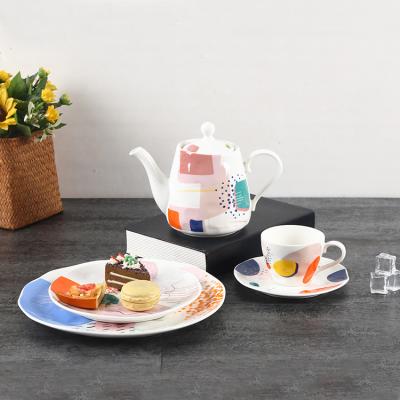 China Sustainable New Design Teaware Decal Irregular Kitchen Plates Dinner Ware Set Ceramic Dinnerware Dinnerware Sets for sale