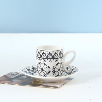 China Factory Direct Selling Viable Custom Decal 90cc Milk Tea Ceramic Coffee Cup And Saucer With Butterfly Handle for sale