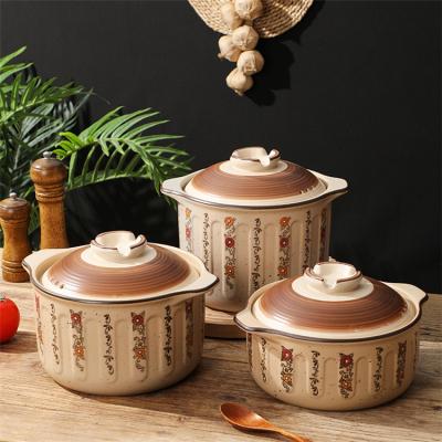 China Sustainable Japanese Style 2.8L 3.8L 4.8L Embossed Dining Ceramic Household Soup Pot Casserole Dish Cooking Pot With Lid for sale