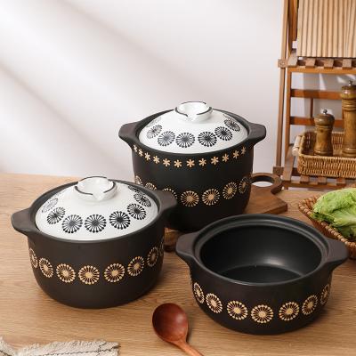 China Sustainable Modern Items Matte Food Warmer Black Cookware Cooking Soup Pot Casserole Dish Ceramic Pot With Cover for sale