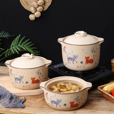 China Sustainable Cat Decal Soup Kitchen Food Warmer Custom Cookware Insulated Casserole Dish Set Ceramic Casserole Set for sale