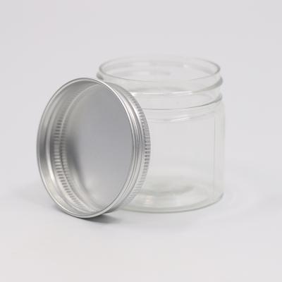 China Plastic Cans Round Cosmetic Jar Glass Metal Storage Kitchen Jar Aluminum Lid Beauty Jar for sale